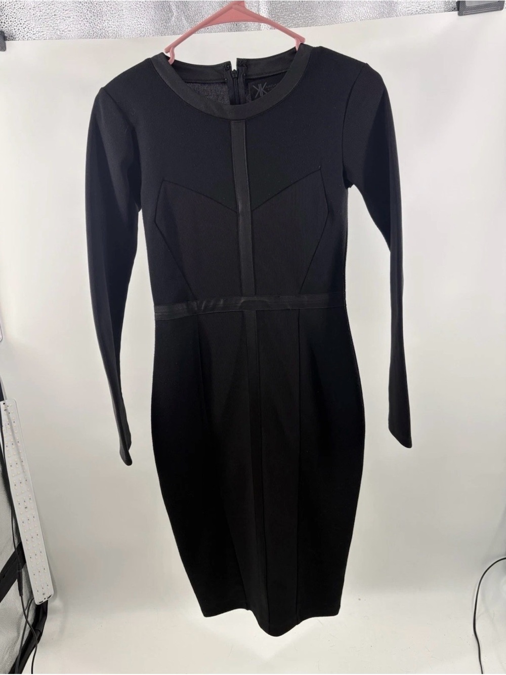 Kardashian Kollection Black Long-Sleeve Asymmetrical Sheath Dress